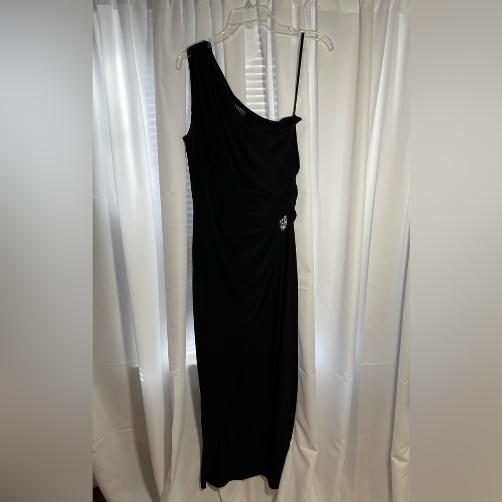 Ralph Lauren Black One-Shoulder Evening Gown